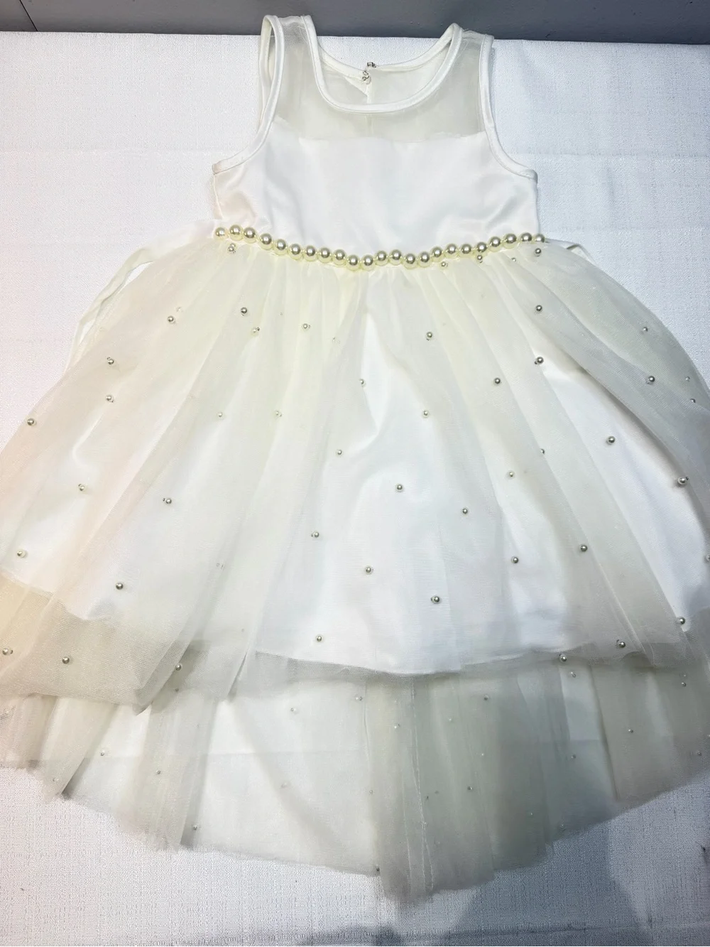 American Princess Cream Pearl-Trim Tulle Party Dress for Girls